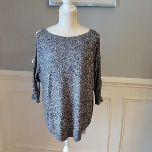 Express Gray White Dolman Sleeve Sweater Lace Up Shoulder Women Size XS